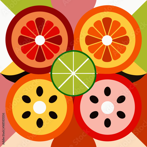Vibrant abstract citrus fruit slices pattern background