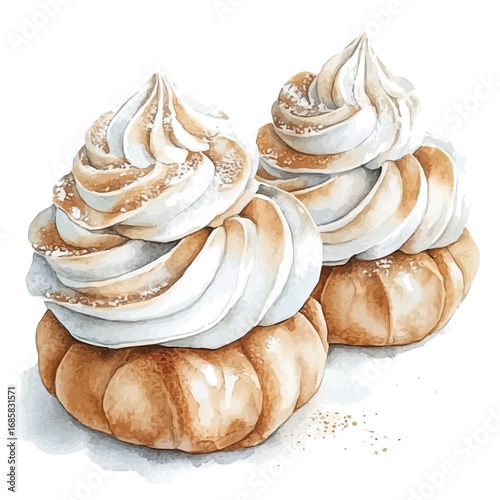 Profiteroles, watercolor vector, isolated on a white background.