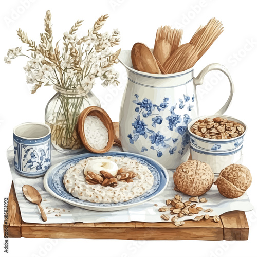 watercolor of Porridge, vector, isolated on a white background.