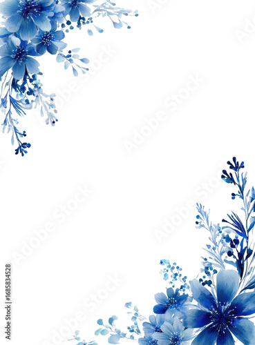 Blue floral corners on black background