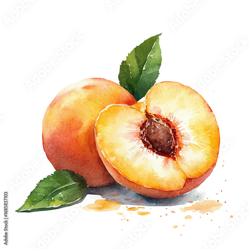 watercolor of Peach, vector, isolated on a white background.