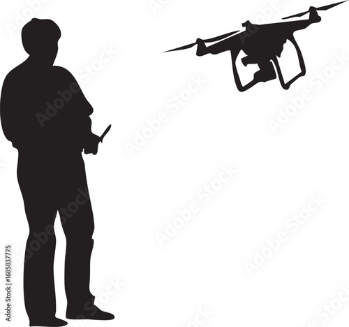 Man Operating Drone Silhouette Vector | Remote Control Drone Illustration