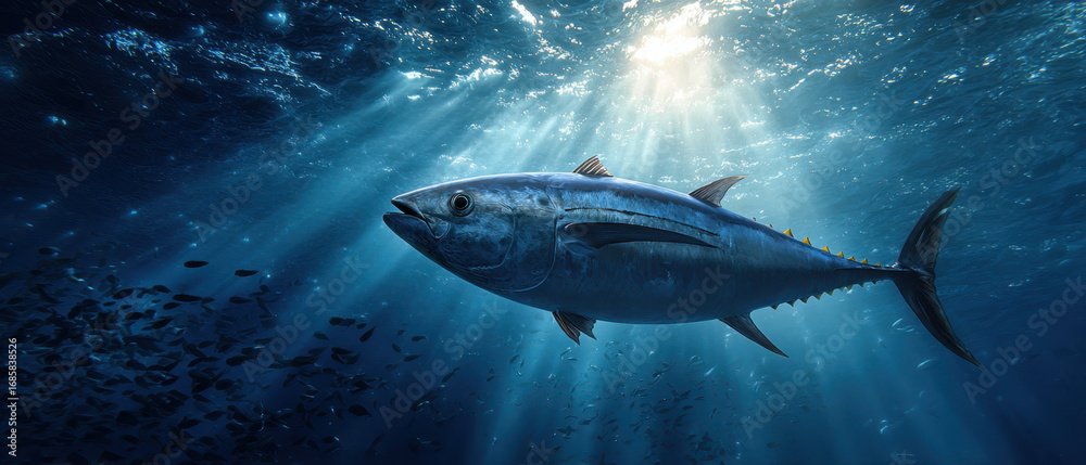 Obraz premium Majestic tuna swimming in crystal clear ocean waters underwater photography marine life serene environment