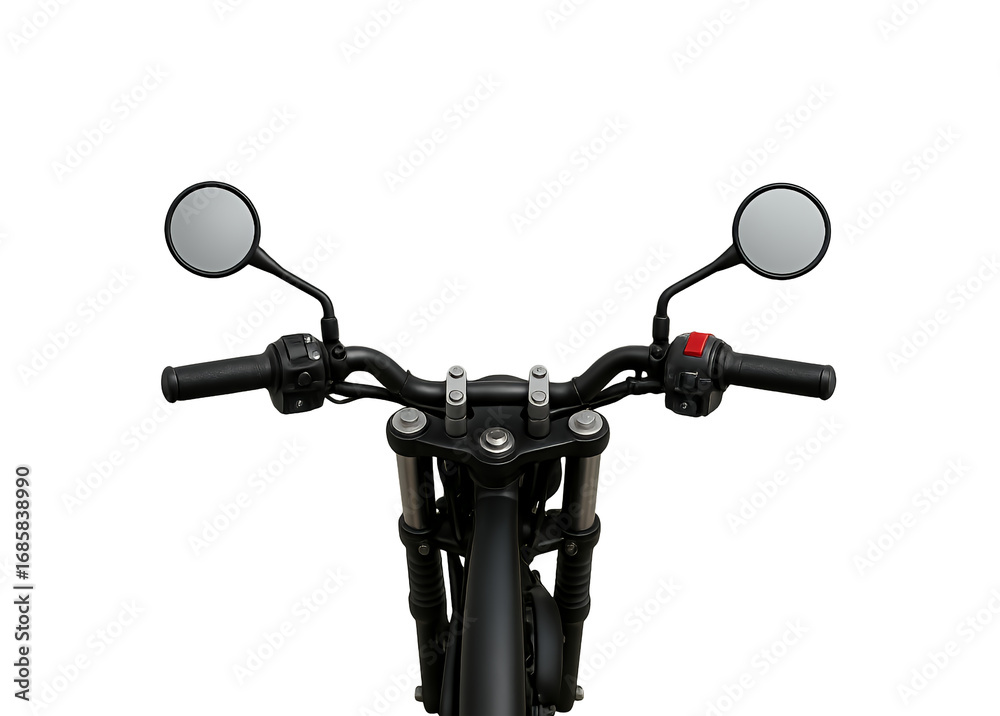 Fototapeta premium Top view of motorcycle handlebars with mirrors and controls isolated on transparent background