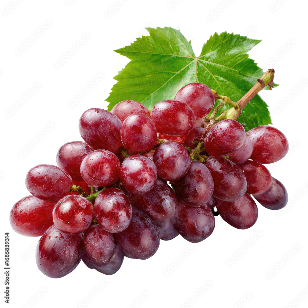 Fototapeta premium Red grapes bunch with vibrant color and leaf