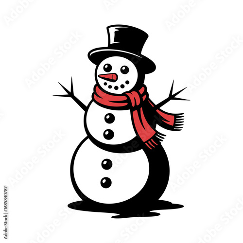 snowman with scarf and top hat silhouette vector illustration