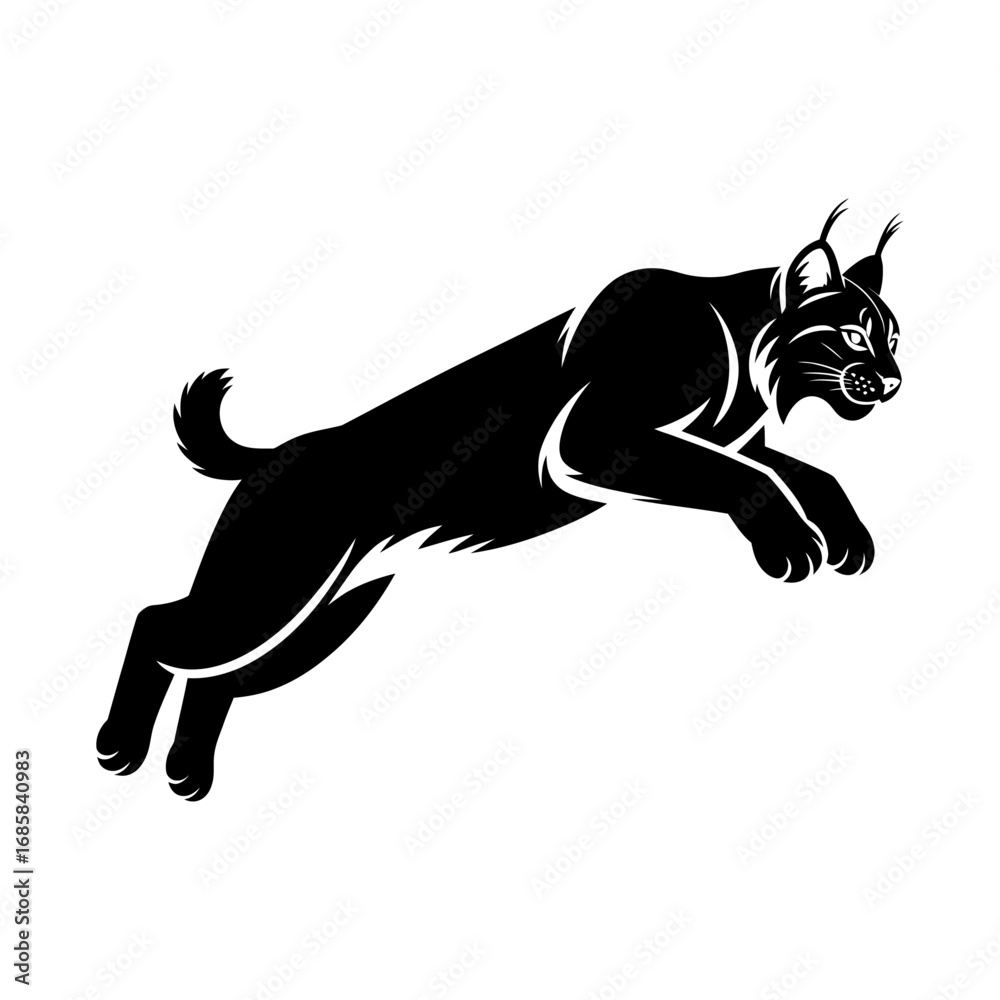 Fototapeta premium lynx jumping in mid-air silhouette vector illustration