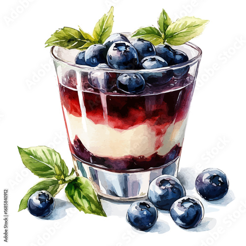 Panna Cotta, watercolor clipart vector, isolated on a white background.