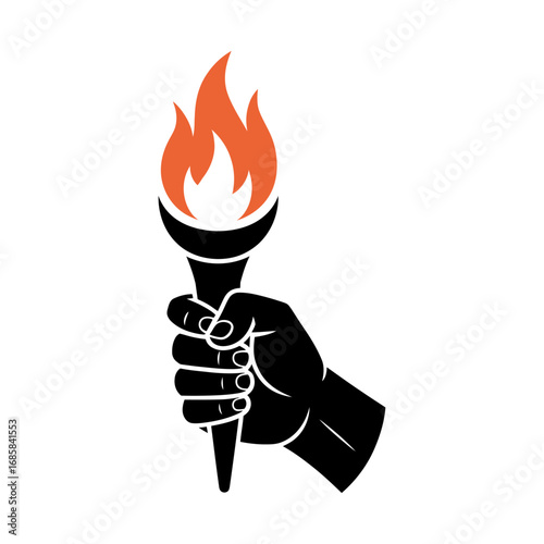 hand holding torch with flame vector illustration