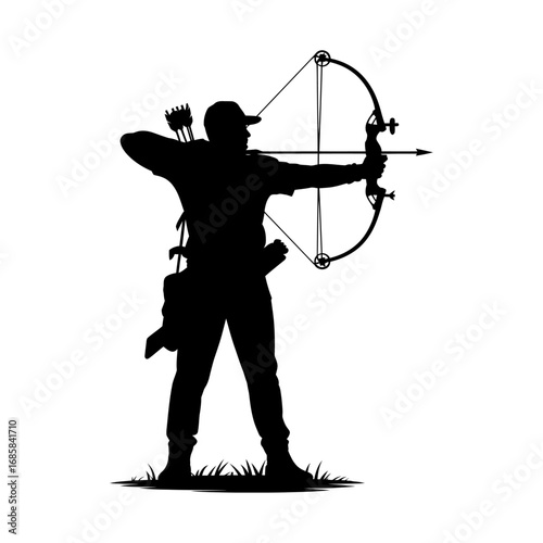 hunter aiming bow and arrow silhouette vector illustration