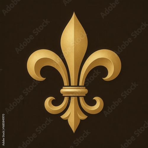 Luxurious golden fleur-de-lis illustration, a regal and timeless symbol of French heritage, power, and elegance, rendered with a rich metallic texture, isolated on a sophisticated dark background.