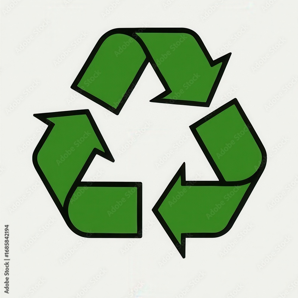 Fototapeta premium Isolated green recycle symbol illustration, a powerful graphic icon for sustainability, environmental protection, and circular economy concepts. Perfect for eco-friendly designs.