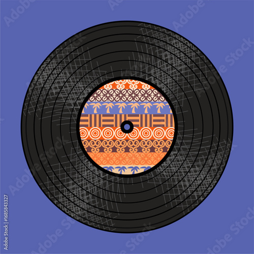  Vinyl disk retro player style illustration vector art decor design 70s, 80s, 90s music pattern