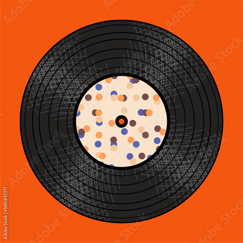  Vinyl disk retro player style illustration vector art decor design 70s, 80s, 90s music pattern