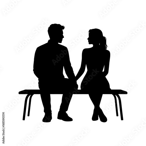 couple sitting on a bench holding hands silhouette vector illustration