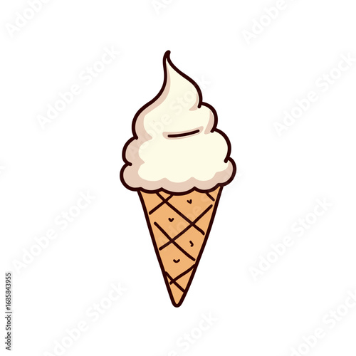 Ice cream cone with soft serve swirl on a waffle cone  