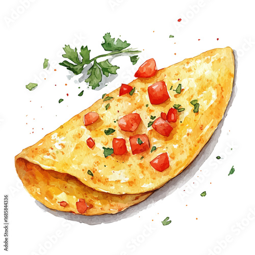 Omelette, watercolor vector, isolated on a white background.