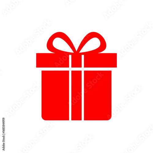 Vibrant red gift box icon with a festive ribbon bow for holiday and celebration design
