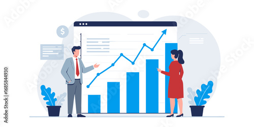 Business professionals discussing growth chart in modern office  