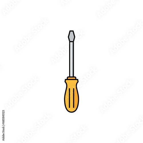 Standard screwdriver with yellow handle on white background  