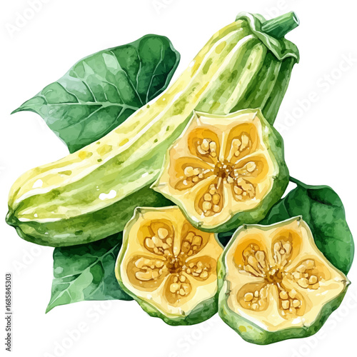 Okra, watercolor illustration vector, isolated on a white background.