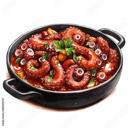 watercolor vector of Octopus Stew, isolated on a white background.