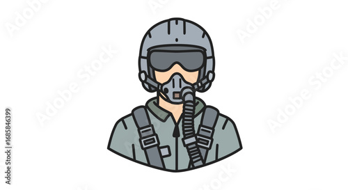 Stylized illustration of a fighter jet pilot wearing a helmet and oxygen mask depicted as a silhouette isolated on white background