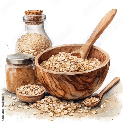 watercolor vector of Oatmeal, isolated on a white background.