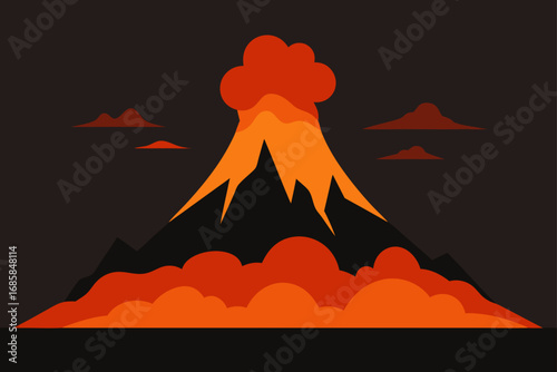 Fiery volcanic eruption against a vivid sunset landscape