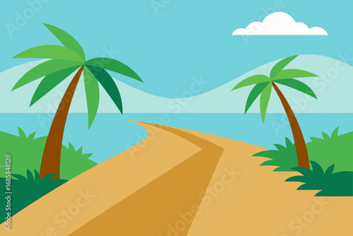Tropical island paradise with palm trees on a sandy beach