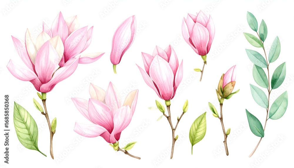 Obraz premium Delicate watercolor magnolia blossoms