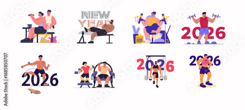 Individuals Pursuing Health and Fitness Goals for the New Year 2026 with Diverse Gym Workouts