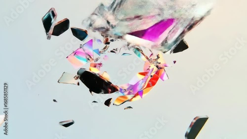 Abstract colorful shapes with fractured glass design and light effects