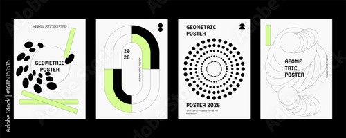 Posters with silhouette minimalistic basic figures, extraordinary graphic assets of geometrical shapes swiss style, Modern minimal monochrome print brutalist.