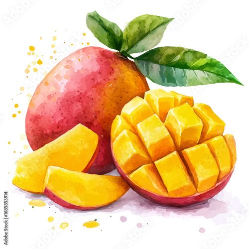 Mango, watercolor clipart vector, isolated on a white background.