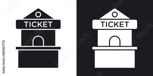 Ticket window icons vectors in solid black and white style