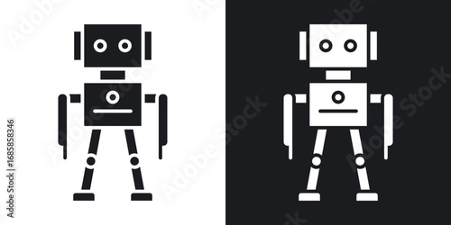 Robot icons vectors in solid black and white style