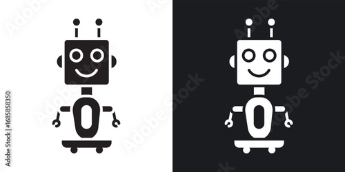 Robot assistant icons vectors in solid black and white style