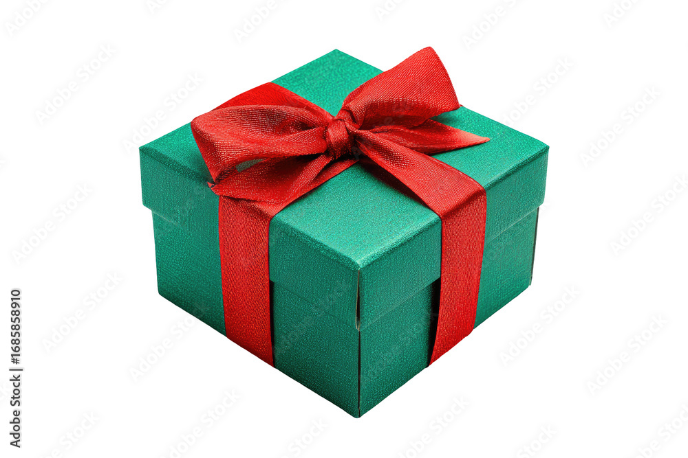 Fototapeta premium Teal gift box with red ribbon bow (1)