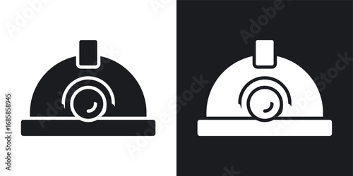 Miner helmet icons vectors in solid black and white style