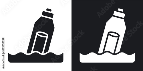 Message In a Bottle icons vectors in solid black and white style