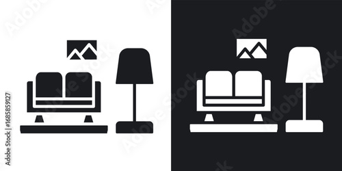 Living room icons vectors in solid black and white style