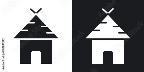 Hut icons vectors in solid black and white style