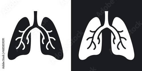 Human lungs icons vectors in solid black and white style