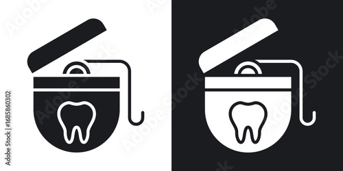 Dental floss icons vectors in solid black and white style