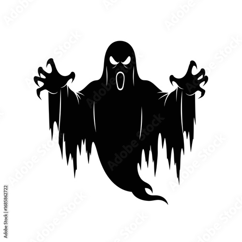 Vector art of scary ghost silhouette with open mouth is perfect for halloween designs