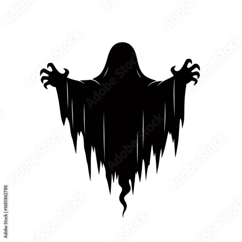 Vector art of creepy ghost silhouette with open arms is perfect for halloween designs