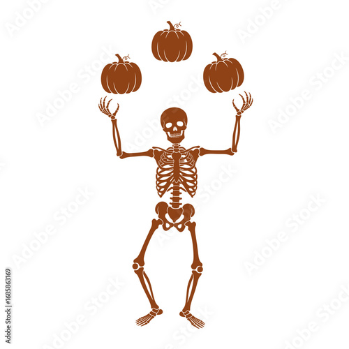 Vector art of skeleton juggling pumpkins, a fun and festive halloween illustration