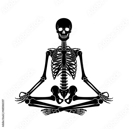 Vector art of skeleton in lotus position, meditating and finding inner peace and enlightenment