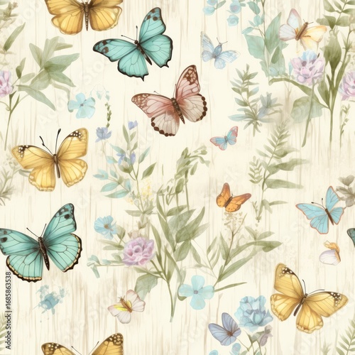 Vintage Floral Butterfly Pattern with Soft Pastel Blooms and Butterflies is elegant, romantic and timeless